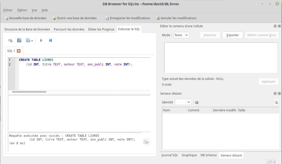 Table créée avec succès